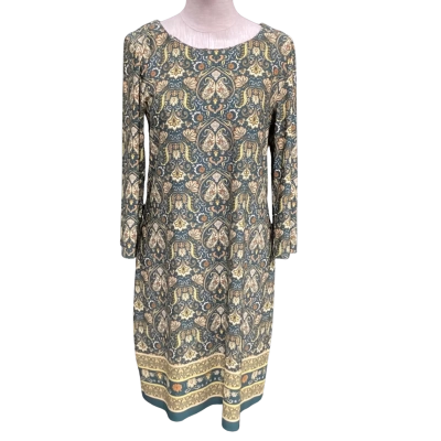 Stella Womens  Size 10 3/4 Sleeve Dress Paisley Print Green 