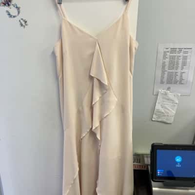 Veronika Maine Womens  Size 18 Shoestring Strap Dress Beige, stained 