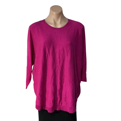 Sussan Womens Size XL Magenta Pink 3/4 Sleeve Crew Neck Jumper 