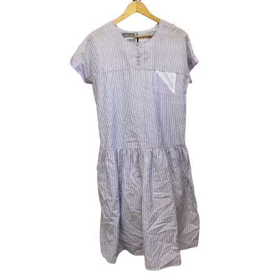  Womens - Size 14 - Pleated Dress - Purple / Striped / White - Vintage