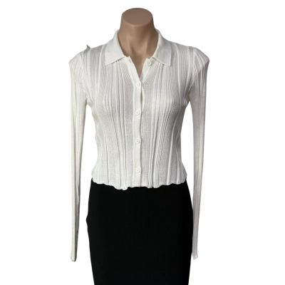 Glassons Womens Size S White Pattern Button-down Long Sleeve Cropped Cardigan 