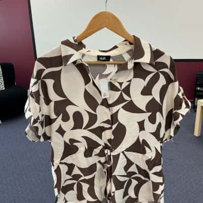 Dotti Womens  Size 10 Short Sleeve Top Brown / White 