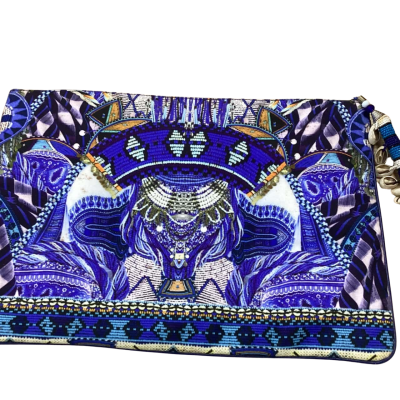 Camilla womens blue pattern clutch 