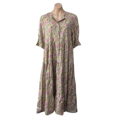 Suswar Womens Size M Green / Pink  / White / Yellow Pattern Short Sleeve Maxi Dress  