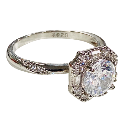 Clear Embedded Square Stone Silver Ring