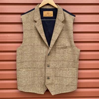  Nifty Genius Mens Size XXL Brown/Navy Blue Tweed Style Vest 