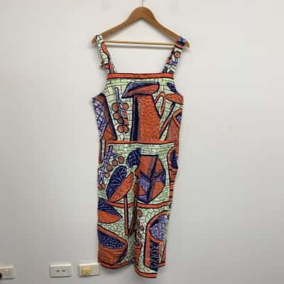 Hello Chock Free Range Frocks Darwin Blue Orange Pattern Cotton Jumpsuit Size 16 