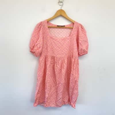 Sportsgirl Pink Checked Short Sleeve Mini Dress  Size 8 