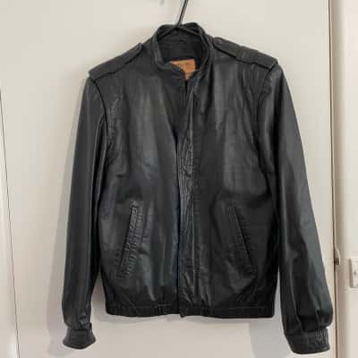 Adams Mens Size 38 Leather Jacket Black  