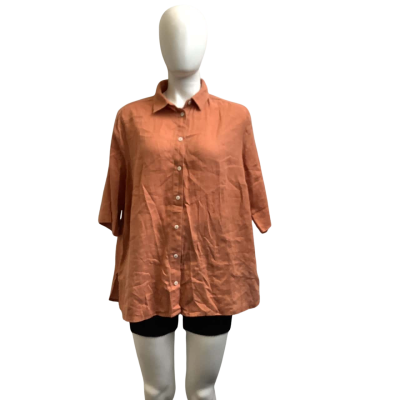 Fella Hamilton Womens  Size 16 Short Sleeve Linen Shirt Brown 