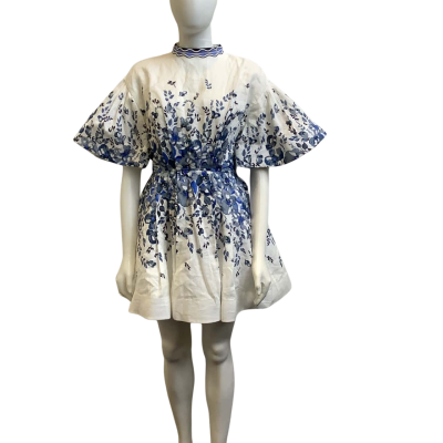 Brand New Rachel Gilbert Womens  AUS Size 8 Lea Wide Sleeve Mini Dress White / Blue