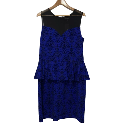 City Chic Navy Blue Royal Flocked Dress (XS)