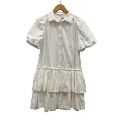Y.A.S. Women's Shirt Dress With Frills 100% Cotton Size XS White 