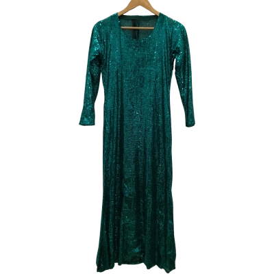 Hand Stitched Women's Sequin Dress Long Sleeves Size S Midi Dress Green 