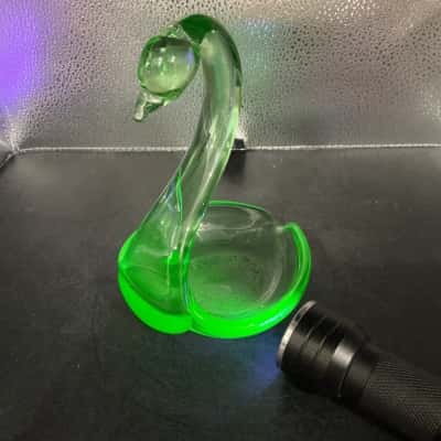 Uranium Glass Swan Trinket Dish