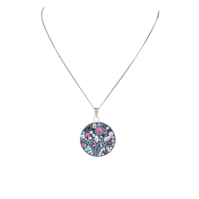  Womens Necklace 925 with circle pendant and coloured diamanté pattern
