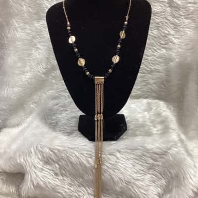  Women's Black and Gold Tone Necklace 
