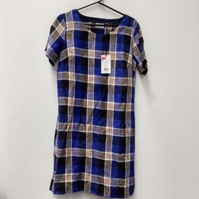  NEW - FOIL Womens  Size 12 Blue / Pattern check shift dress