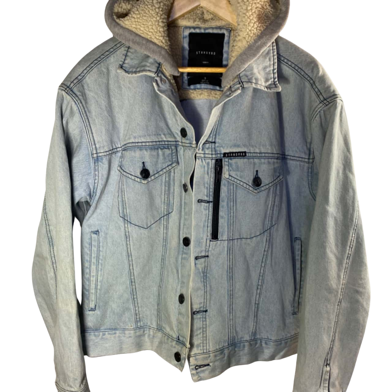 Standard Mens Size 3 Hooded & Lined Denim Jacket Blue / Grey (s)