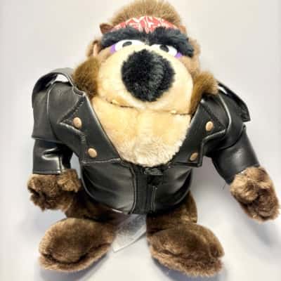 Vtg. 1993 Warner Bros. 9” Tasmanian Devil Biker Style Plush