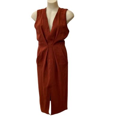 Reiss - Gracie Deep V Bodycon in Rust Size UK 10 / US 6