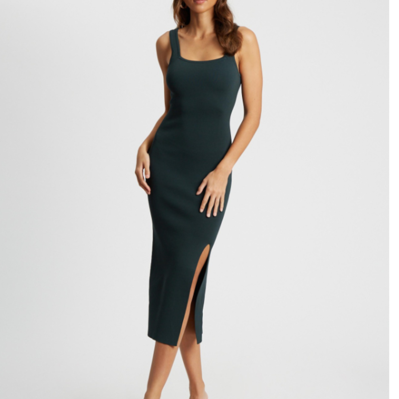 slim fit dress slacks Elyssa Pencil Dress in Dark Green – Vintage Diva main image 0