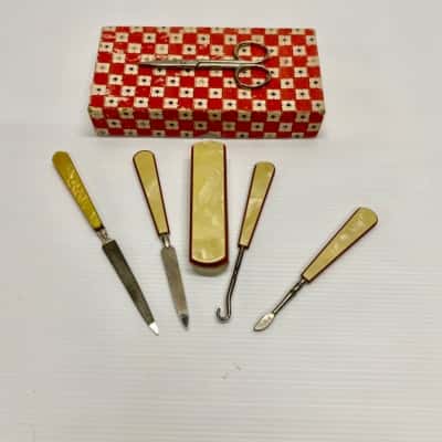Vintage Art Deco Butterscotch Bakelite Vanity Nail File Set