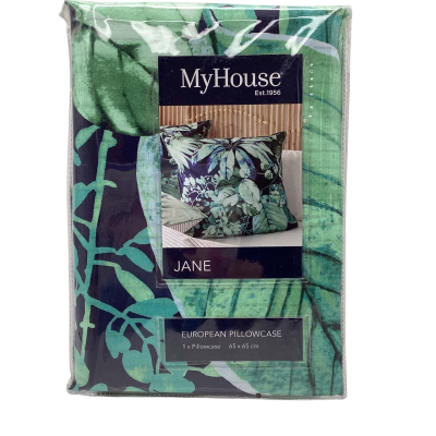 My House ‘Jane’ 1 x European Pillowcase 65cm x 65cm Botanical Green leaves RRP $49.95 (Loose Manchester)