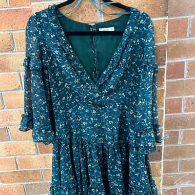 Dissh Womens  Size 12 Mini Dress Floral / Green 
