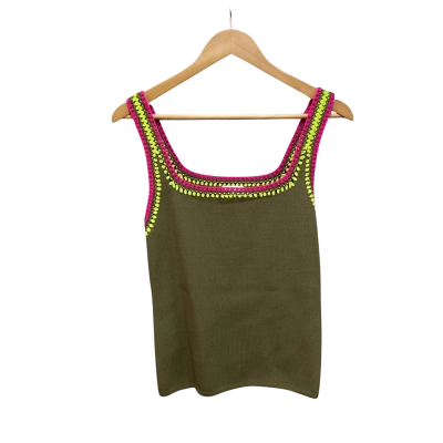 AJE Womens  Size L Tank Top with Crochet Trims Olive 