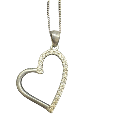  Womens 925 Silver Italy Chain & 925 Silver  heart with cz