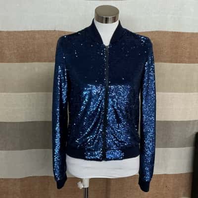 Guess Womens  Size S Bomber Jacket Blue 