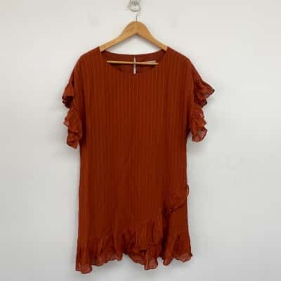 Amelius Rust Short Sleeve Mini Dress Size 14 