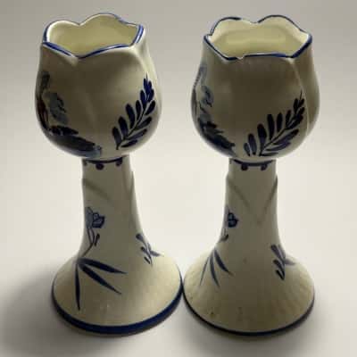 Vtg. Delft blue and white porcelain candlestick holders