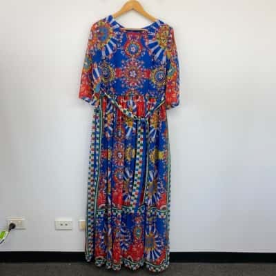 By Megyn Blue Colourful Embellished Maxi Dress Size XXL 