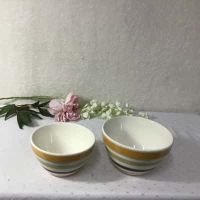 Vintage Cream / Yellow / Green / Brown Striped Beehive Ceramic Mixing Bowls (x 2)