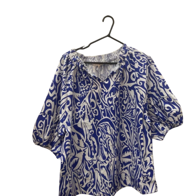 Womens Noni B  Size 16 Blue / Pattern / White linen blend long sleeved top