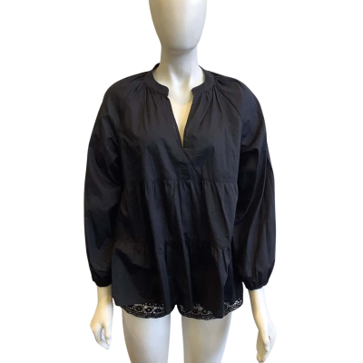 Country Road Women's Size 8 Long Sleeved Smock Style Top Black 