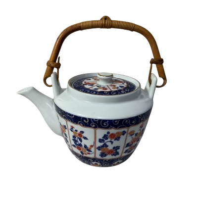 Dansab Japanese Floral Pattern Porcelain Teapot with Bamboo Handle