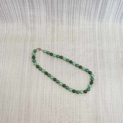 Pretty Mixed Green Faux Pearl /Single Row /Necklace with Gold Tone Spacer Beads & Clasp 