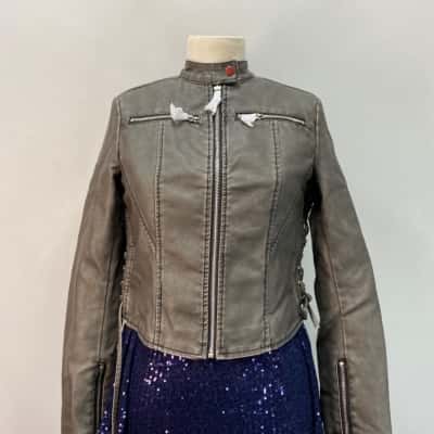 FashionNova Womens  Size XS Lace Up Biker Jacket Grey 