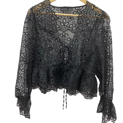 Decjuba Womens  Size 14 Long Sleeve Top/tie up sheer Black  