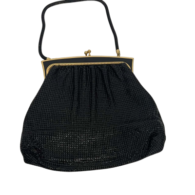 Vintash Glomesh Black  / Gold Mesh Evening Bag Purse 