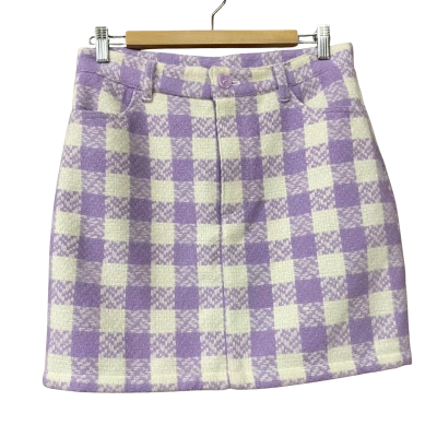 BNWT Monki Womens Size 40 Checked Lilac/White Skirt 