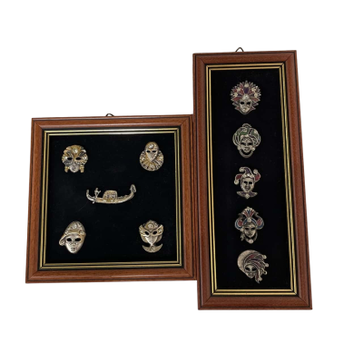 Vintage Framed Carnival Masks x 2 frames 