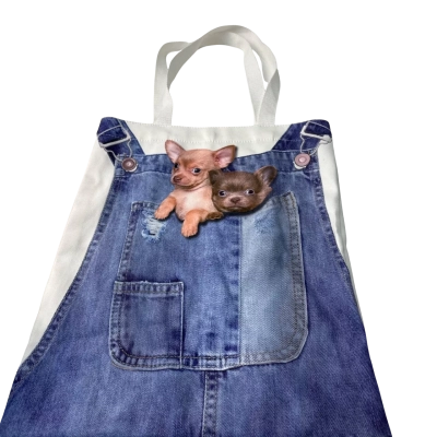 Puppies in pocket  Blue / Cream shopping bag