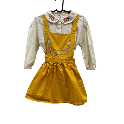 LC Waikiki Kids  Size 3 / 4 Cotton 2 Pieces Dungarees +Top With Embroidery Cream / Yellow 