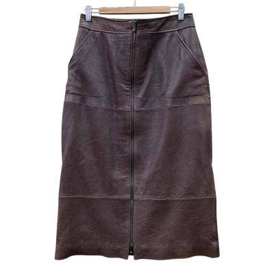 Elka Collective Womens Size 10 Brown Leather Midi Skirt  