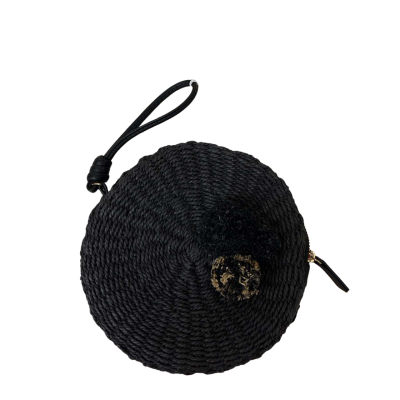 Country Road Womens Round Rafia PomPom Wristlet Black  