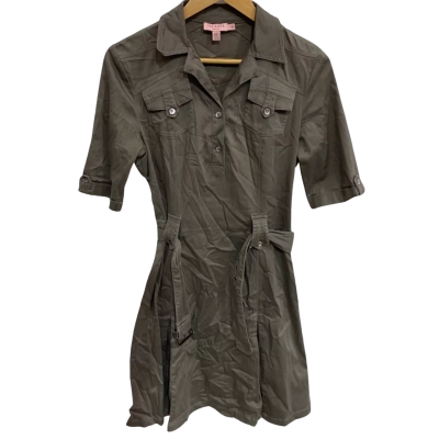 Ted Baker Womens Size 3 Military Utility Button-Down Mini Dress Olive Green With Belt Detail
